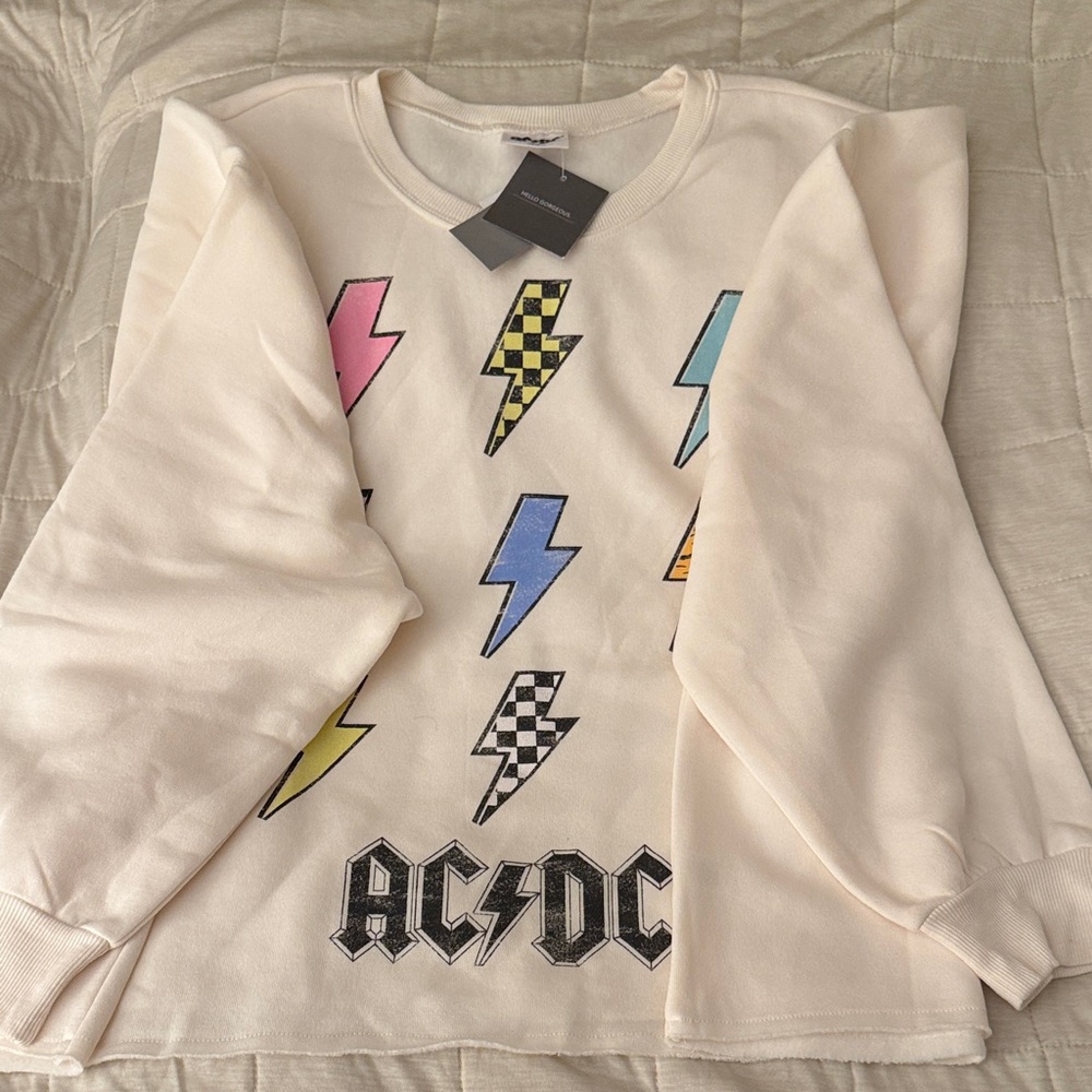AC/DC Women’s Cropped White Pullover Sweatshirt 2X New